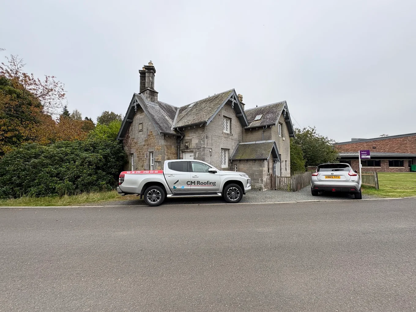 CM Roofing van on site at a stone cottage in the Lothians