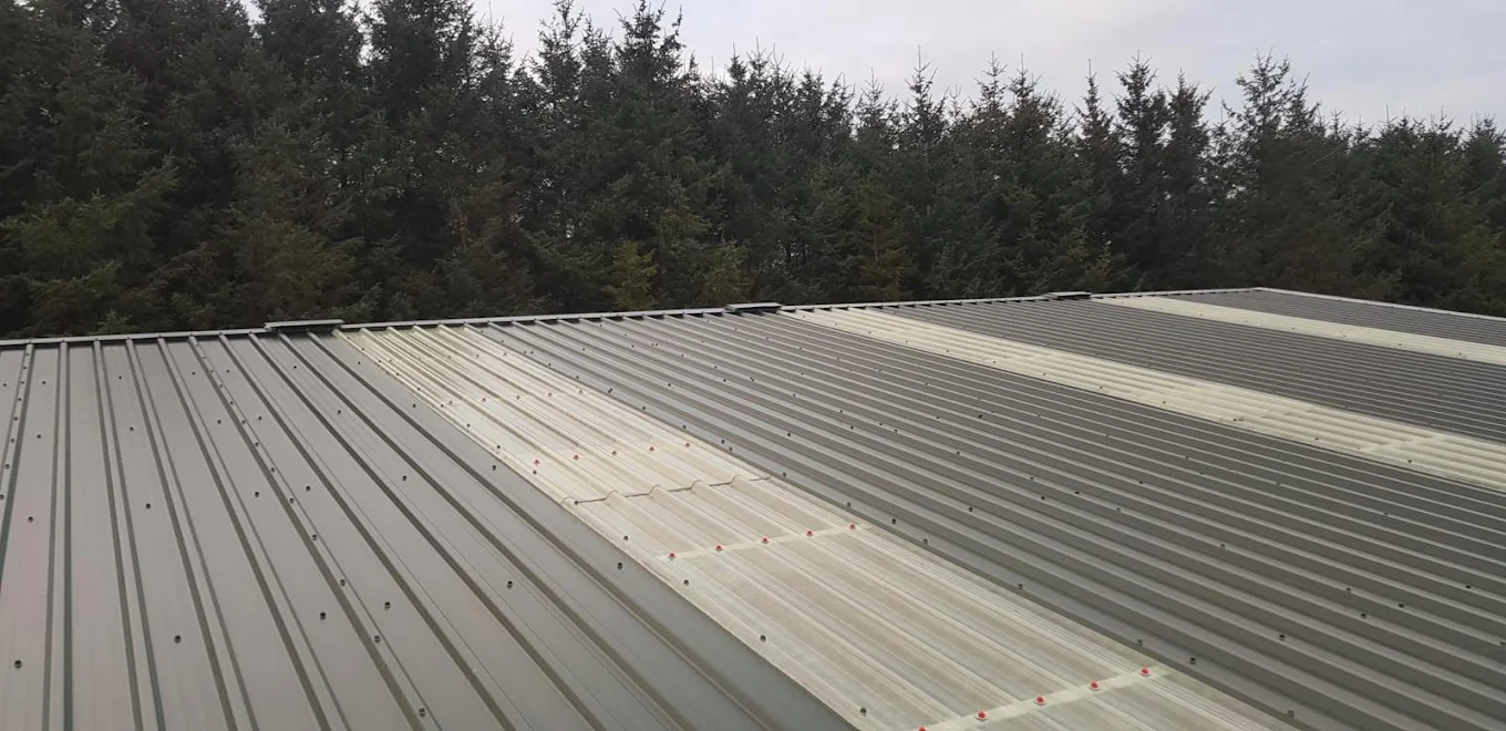 Commercial metal roof with new rooflight sheets