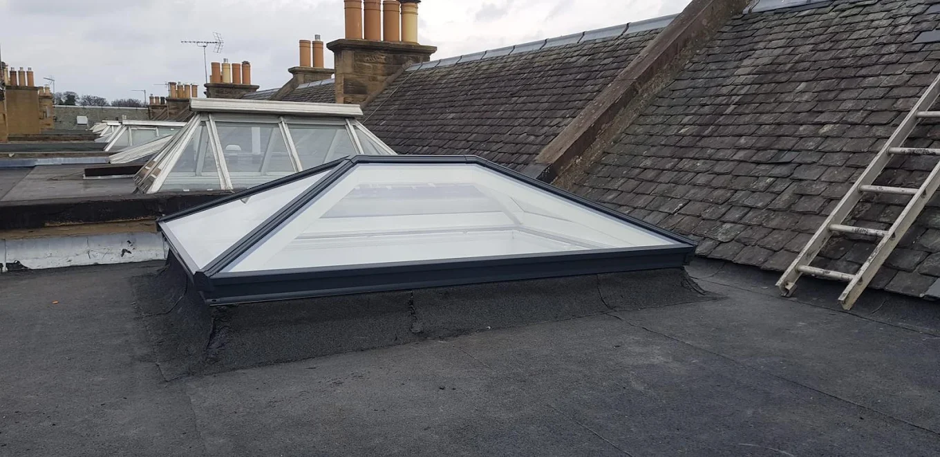 Roof lantern installed on a flat roof with leadwork