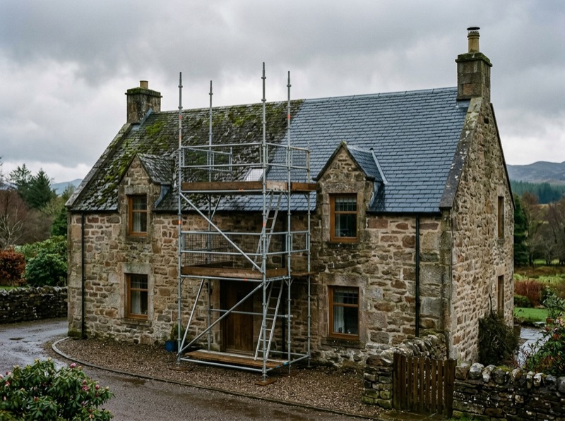Scaffolding access on a house for urgent roof work